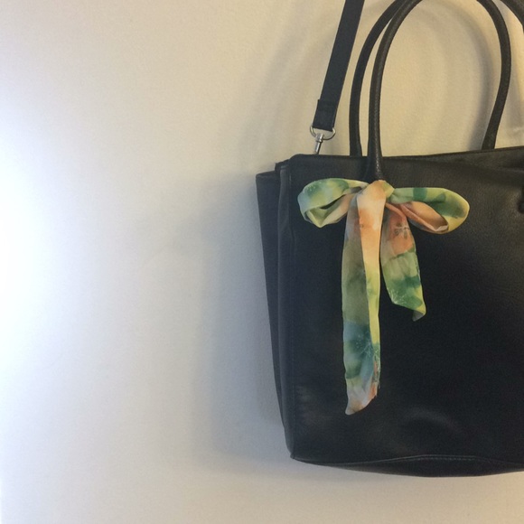 Floral Chiffon Green Orange Purse Scarf Accessory Slim Thin Springtime Neck Tie - Picture 3 of 5